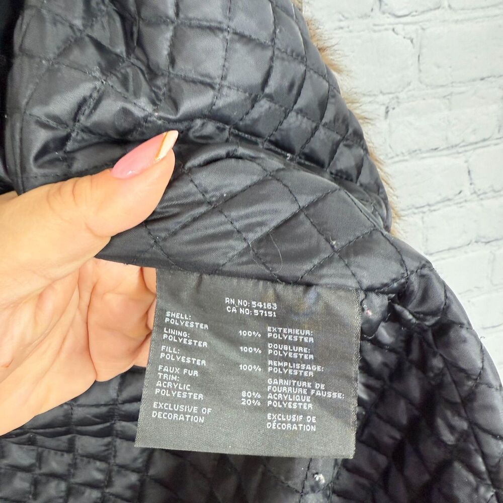 Marc New York Womens Medium Black Down Puffer Parka Coat Faux Fur Hood Long - Picture 5 of 16
